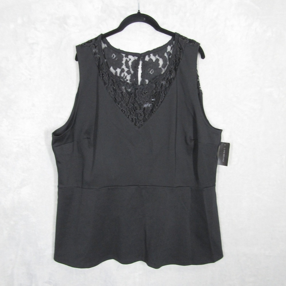 Lane Bryant Black Sleeveless Top Plus Size 26/28 Lace V Neck Peplum Blouse